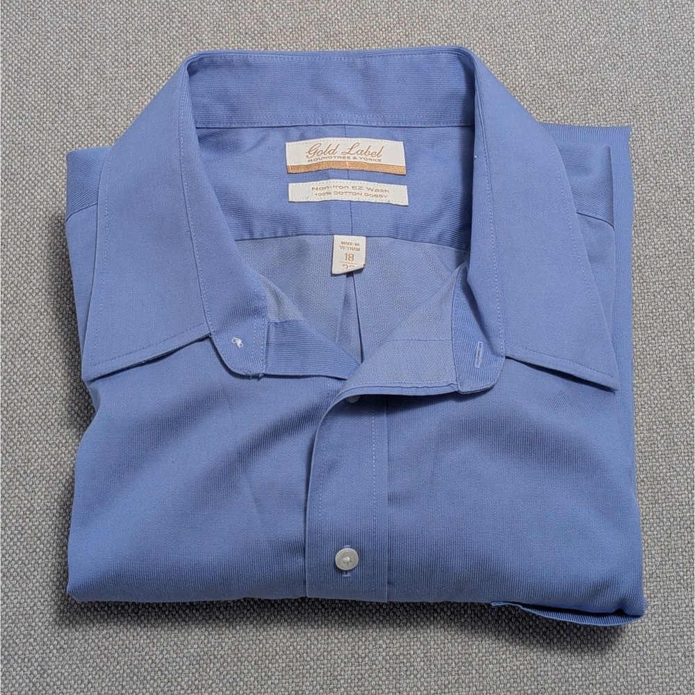 Roundtree & Yorke Men's Vintage Blue Dress Shirt 18/33 100% Cotton Non-Iron